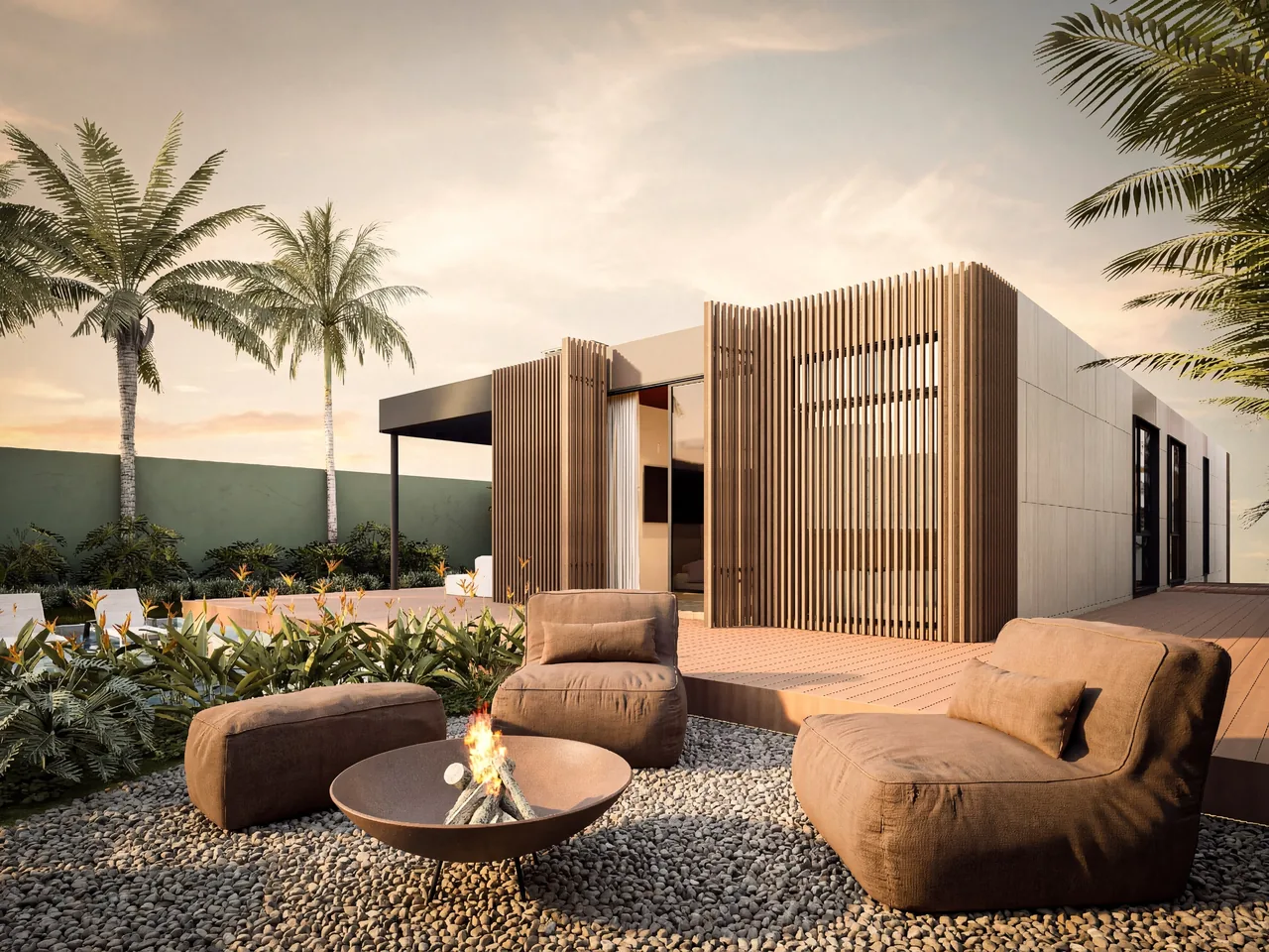 Brises verticais e área de fire pit