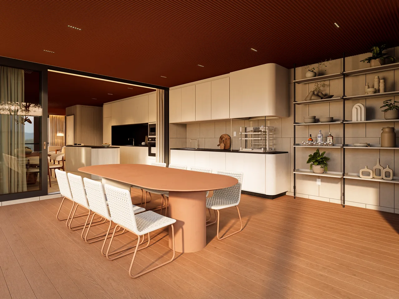 Espaço gourmet com mesa para dez pessoas